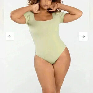 POPILUSH Shapewear Bodysuit Square Neck Short Sleeve Thong